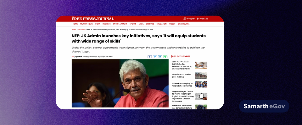 JK Admin launches key initiatives, says 'it will equip students with wide range of skills': The Free Press Journal, November 29, 2022