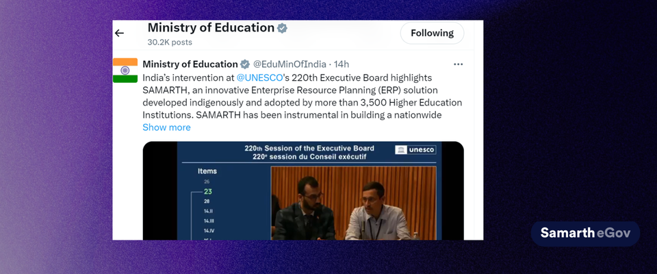 Samarth being highlighted at UNESCO's 220th Executive Board